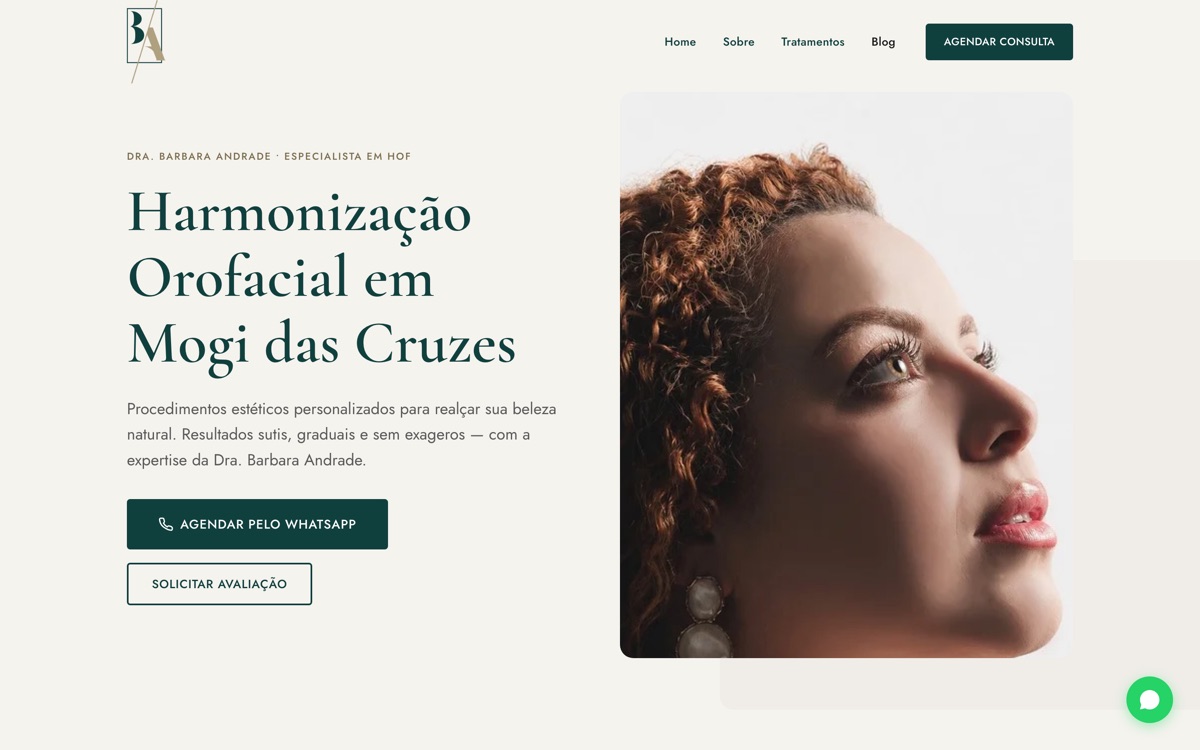 Hero do site da Dra. Bárbara Andrade, desenvolvido pela Agência Pine