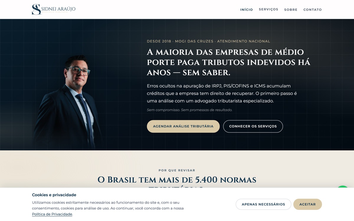 Hero do site do advogado Sidnei Araújo, desenvolvido pela Agência Pine
